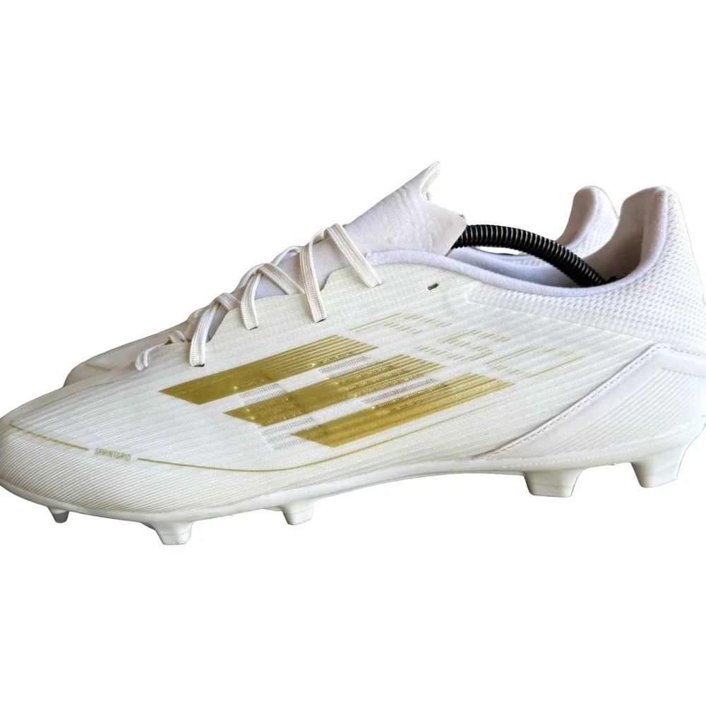 Adidas F50 Soccer Cleats Mens 13 White Gold Excellent Firm Ground Fiberskin